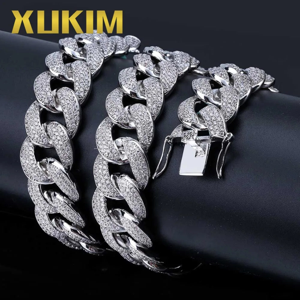 Presente para Homens Xukim Jewelry Corrente Colar Dourado Prata Zircônia Hip Hop Joias 18mm 7 zircônia, hip hop, joias presente para homens