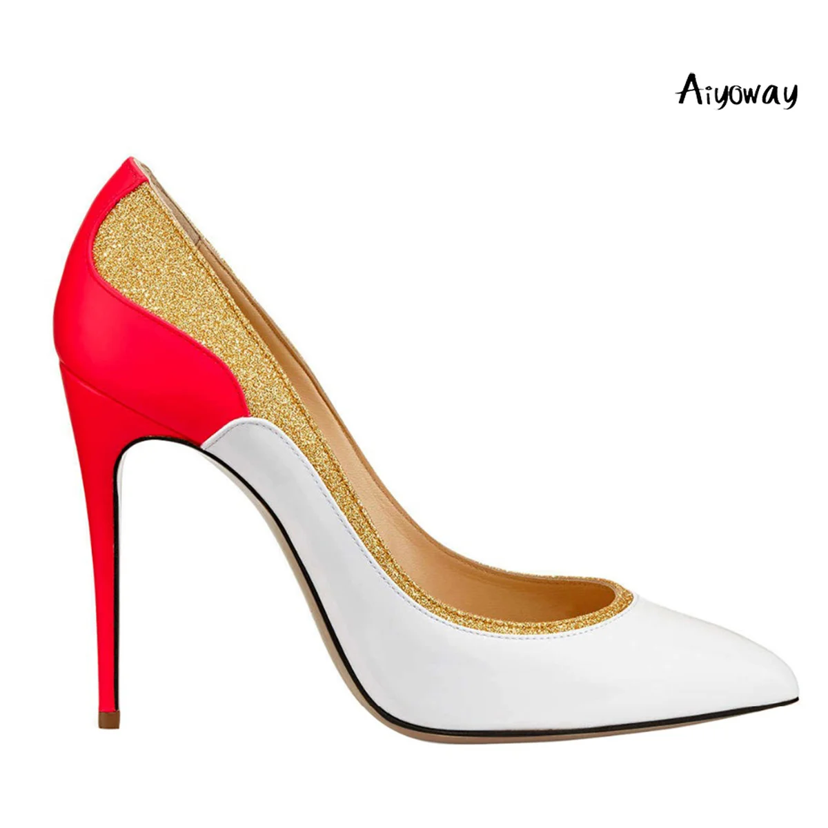 

High Heel Glitter Pumps PU Ladies Pointed Toe Patchwork 12cm 10cm Women's Shoes red Autumn Spring Party Dress Shoes Slip On
