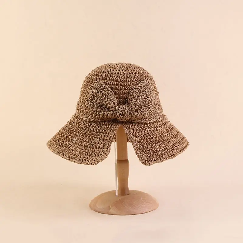 Шляпа от солнца ручной работы из рафии с бантом, складная женская летняя пляжная Панама, соломенная шляпа-ведро