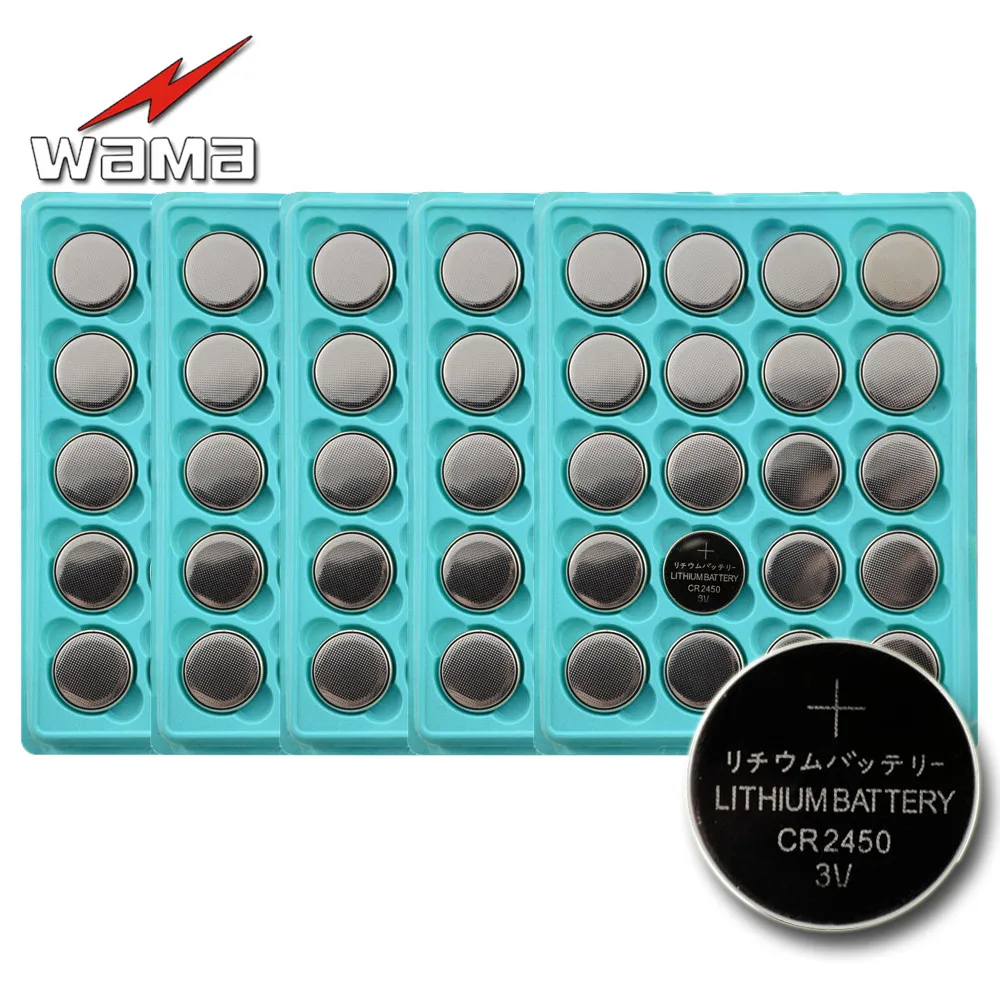 100pcs/5pack Wama CR2450 3V Button Cell Batteries DL2450 BR2450 Coin