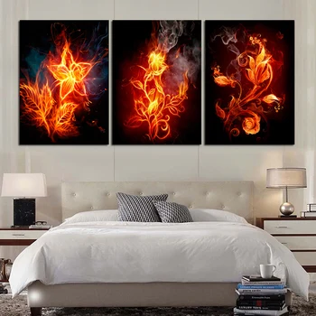

3 Panels Fire Flower HD Canvas Print Painting Artwork Modern Home Wall Decor Canvas Art HD Picture Paint on Canvas Prints A050
