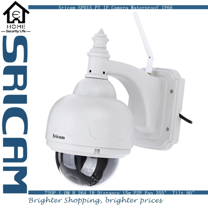 Sricam SP015 720P PT IP Camera 1.0M H.264 Dome Waterproof Wifi IR-CUT 15m IR Range Pan Tilt Wireless P2P IP Camera CCTV Camera
