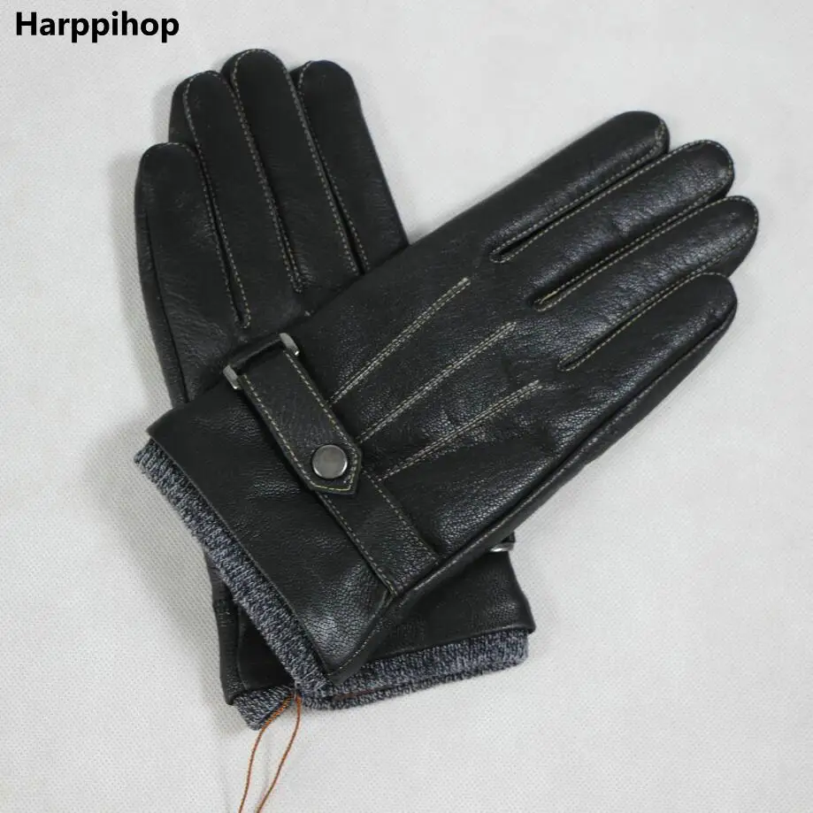 Harppihop новые кожаные зимние guantes теплой овчины Перчатки мужские кожаные перчатки Простой предотвращения перчатки от холода для мужчин