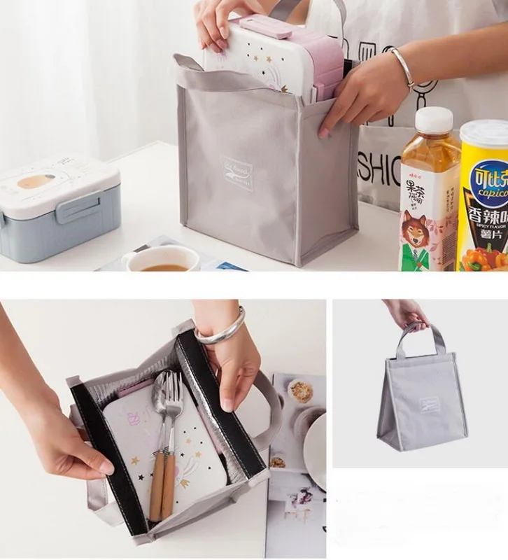 Водонепроницаемый Гладкий минималистичный изолированный Ланч-бокс, сумка для холодного ланча, сумка из ткани Оксфорд, Портативный Ланч-бокс из алюминиевой фольги