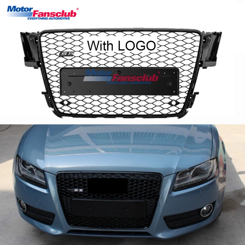 

Car Racing Grille For Audi A5 Grill RS5 Quattro 2008-2012 Emblems Radiator Chrome Black Upper Front Bumper Modify Mesh Honeycomb