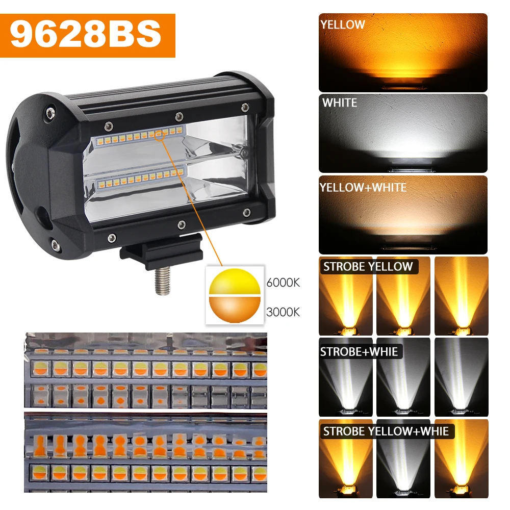 BraveWay 5 дюймовый светодиодный противотуманный фонарь s 72 Вт 3000K 6000K Flash Dula Color Extra
