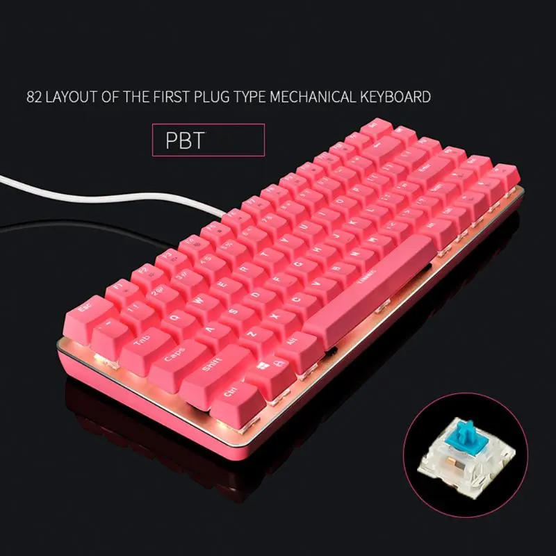 

LED Gaming mechanical keyboard White Backlight Mechanical Keyboard Blue Switch PBT 82 Keys Wired USB Keyboard