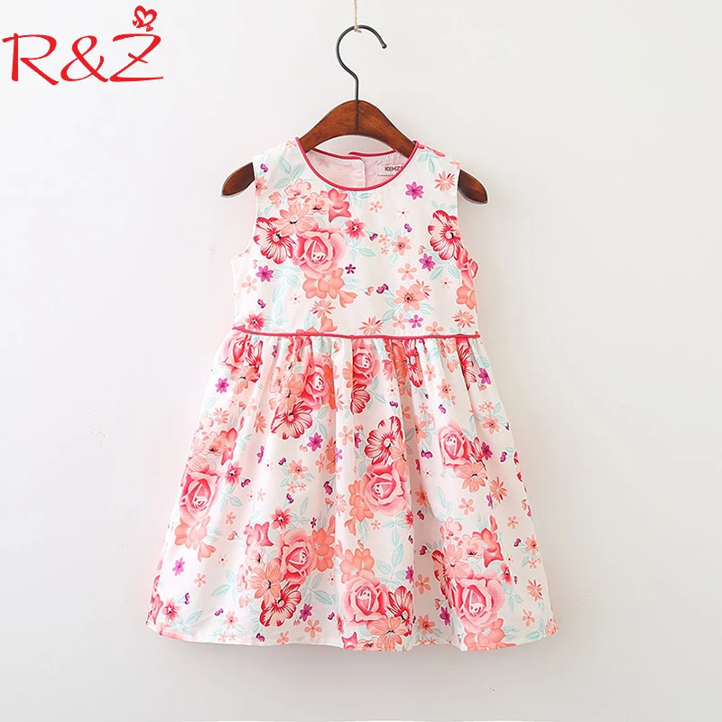 

R&Z 2018 New Summer Baby Girl Dress Sleeveless Flower Print Korean Version Cotton Rose Printed O-neck Kids Children's Clothing