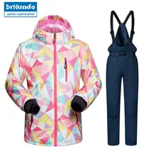 Детский лыжный костюм брендовая ветронепроницаемая Водонепроницаемая теплая зимняя одежда для девочек и мальчиков, штаны Зимняя Лыжная куртка для сноуборда