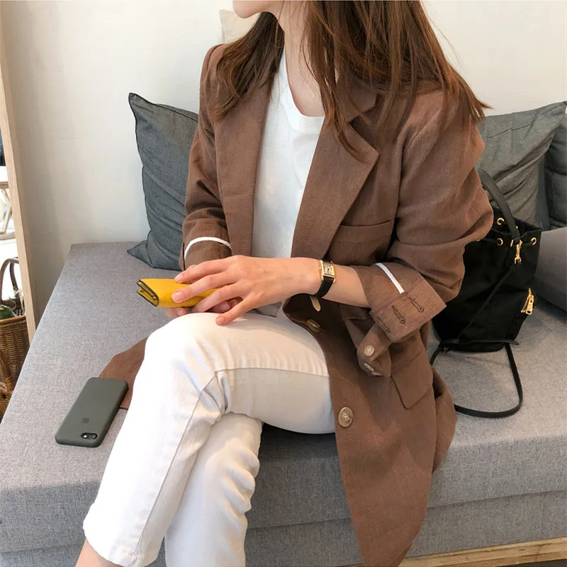 REALEFT Autumn New Arrival Solid Causal Single Breasted Women Jacket Blazer Notched Collar Female Suits Coats Fashion