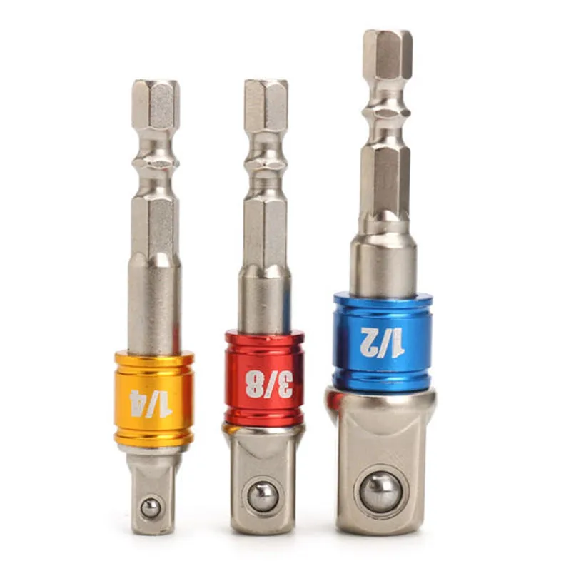 3Pcs Power Screwdriver Extension Bar Adapter 1/4 Inch Hex Shank Power Screwdriver Driver Socket