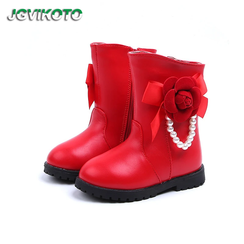 

JGVIKOTO Girls Boots Fashion Princess Floral Kids Boots For Girl Big Children Warm Cotton Water-proof Winter Shoes Beading 26-36