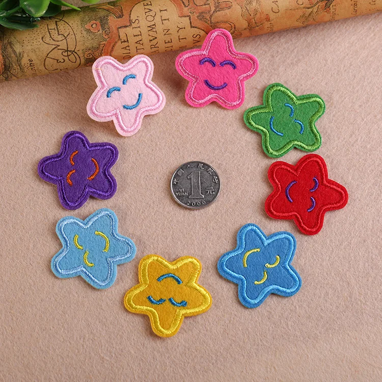 

Cloth stickers adhesive patch embroidery can be ironed children's sweater decoration stickers hole stickers smiley little stars