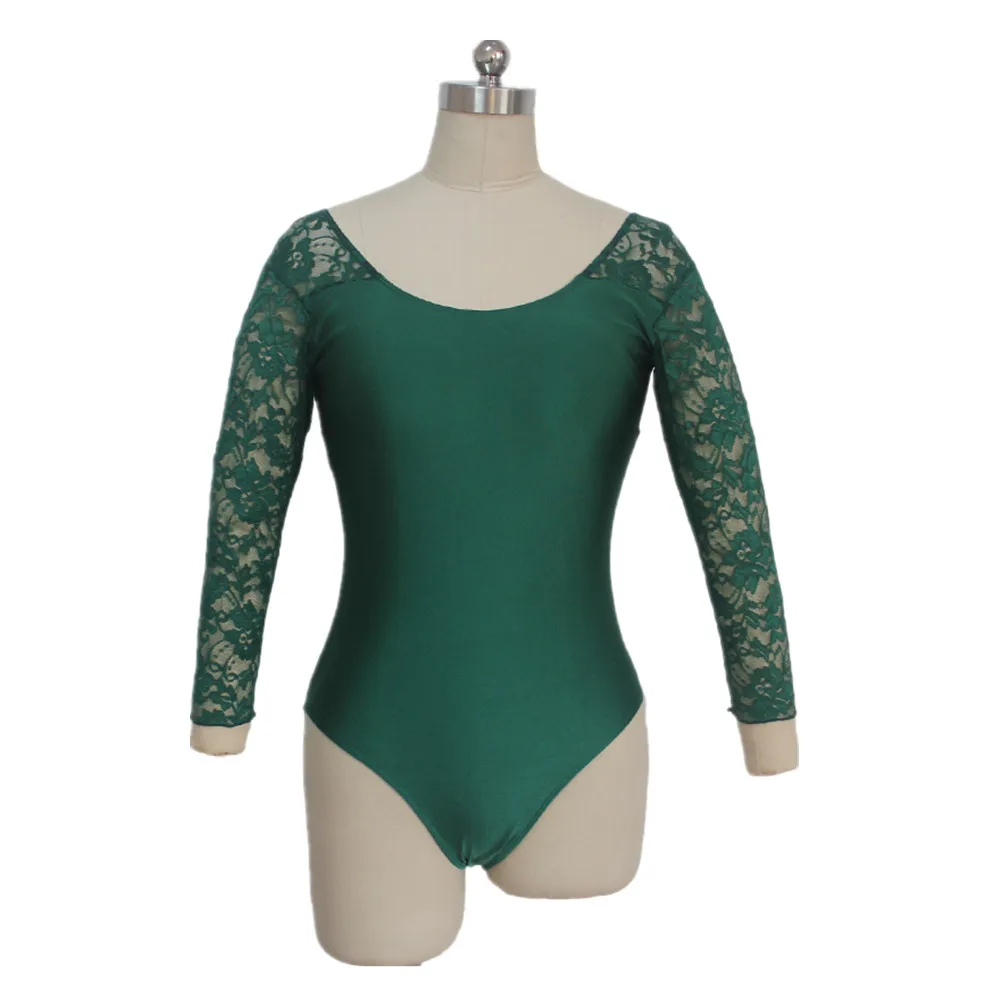 Dark Green Nylon/Lycra with Lace 3/4 Sleeves Leotard Girls Artistic