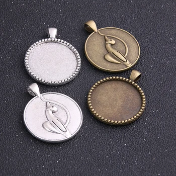 

2pcs 30mm Inner Size Two Color Metal Alloy Simple Round Cat Cabochon Pendant Setting Jewelry Findings