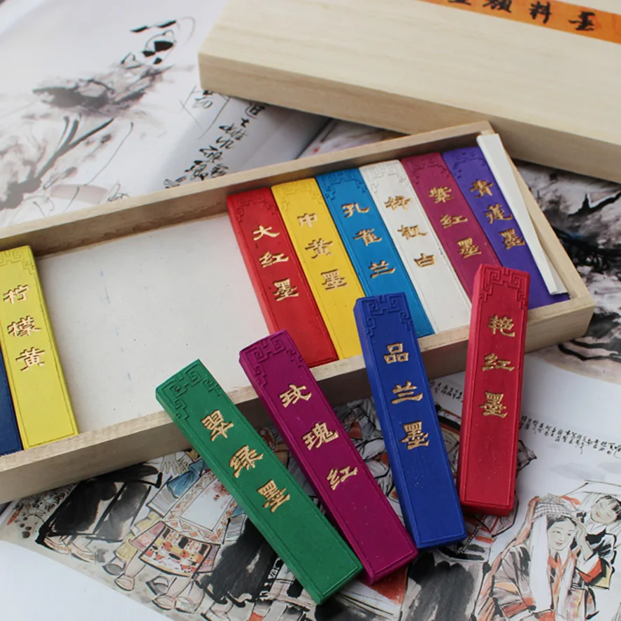 12pcs/set Chinese Painting colorful Ink Stick Paint hukaiwen Calligraphy Brush Inker water color painting supply