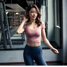 Mechcitiz новые женские футболки для йоги с коротким рукавом летняя спортивная футболка тренажерный зал Бег пикантные фитнес однотонные yoga Топ для тренировок, спортивная одежда