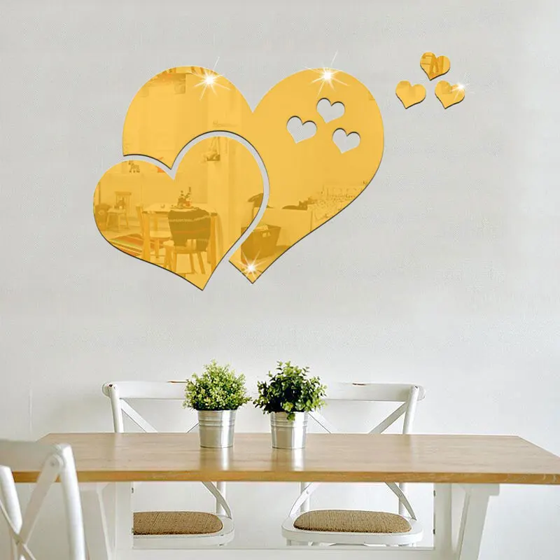 Pegatinas de pared espejo amor pared pegatina 3D decoración del hogar Diy calcomanías espejo removible corazones