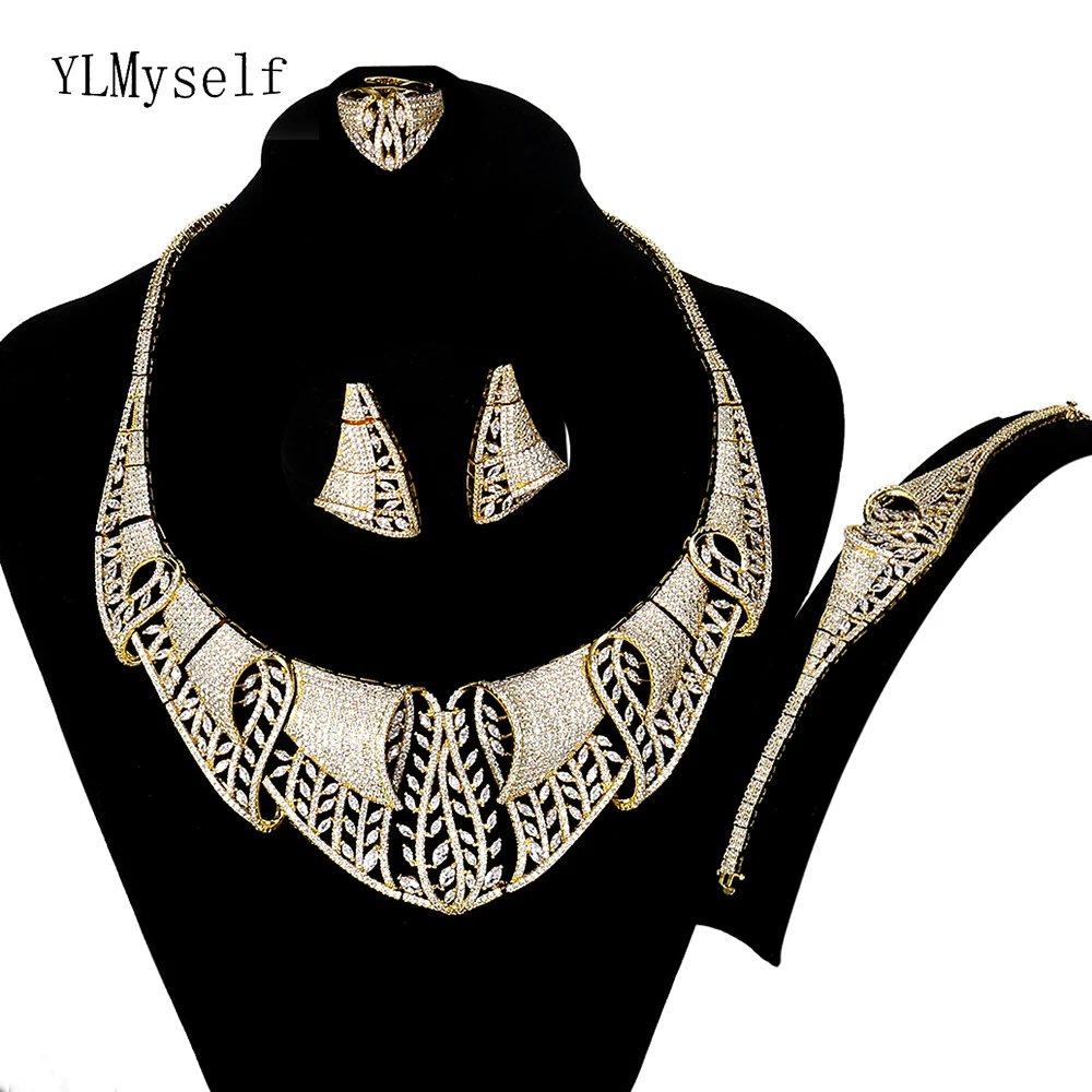 

Luxury big 4pcs jewellery sets gold nigeria party jewelry Necklace/Bracelet/earrings/ring large dubai jewelry sets