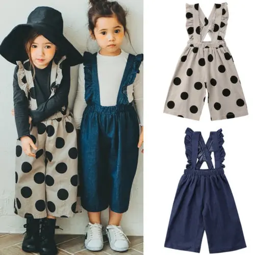 

New Fashion Kids Girls Toddler Denim Overalls Jeans Pants Summer Casual Kids Baby Loose Suspender Trousers Ruffle Jumpsuit