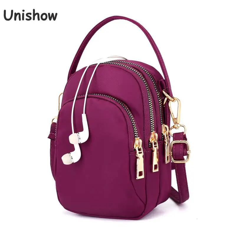 Unishow 2019 البسيطة المرأة حقائب كتف النايلون الإناث الهاتف Crossbody حقيبة سستة جيب المرأة حقيبة ساعي صغيرة حقائب سيدات