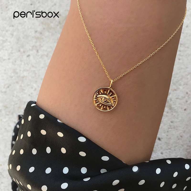 

Peri'sBox Gold Color Coin Eye Pendant Necklaces for Women Simple Round Disc Layered Choker Boho Charms Initial Necklaces Jewelry