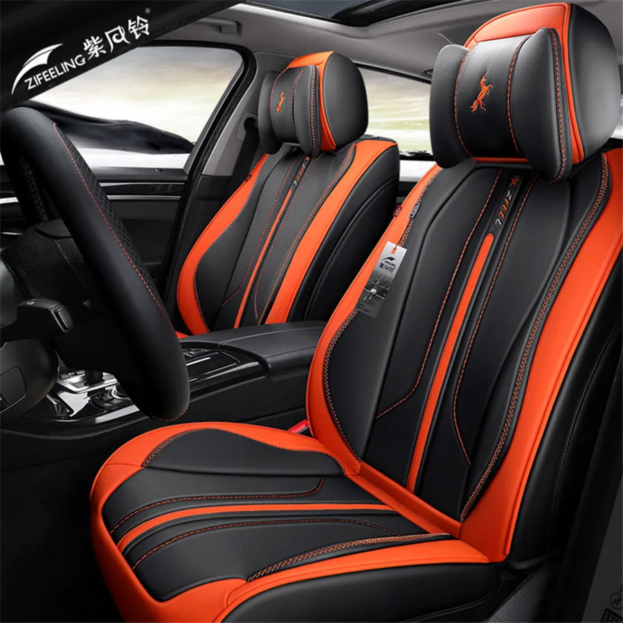 Универсальный 6D автомобиля 5 мест сиденья старший микрофибра кожа+ губка Слои подушка для сидения в стиле спортивного автомобиля Черный с оранжевым