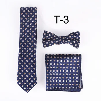 

Lingyao Luxury Gift Necktie Set Floral Tie with Pocket Square Bowtie