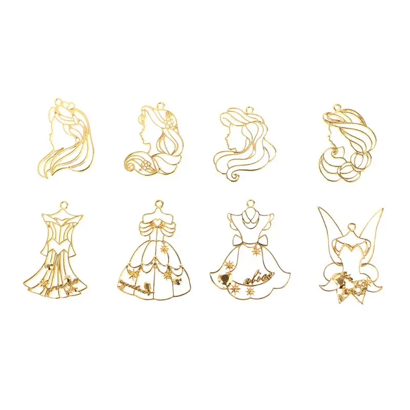 

8Pcs Princess Skirts Frame Pendant Bezel Setting Cabochon Setting UV Resin Charm