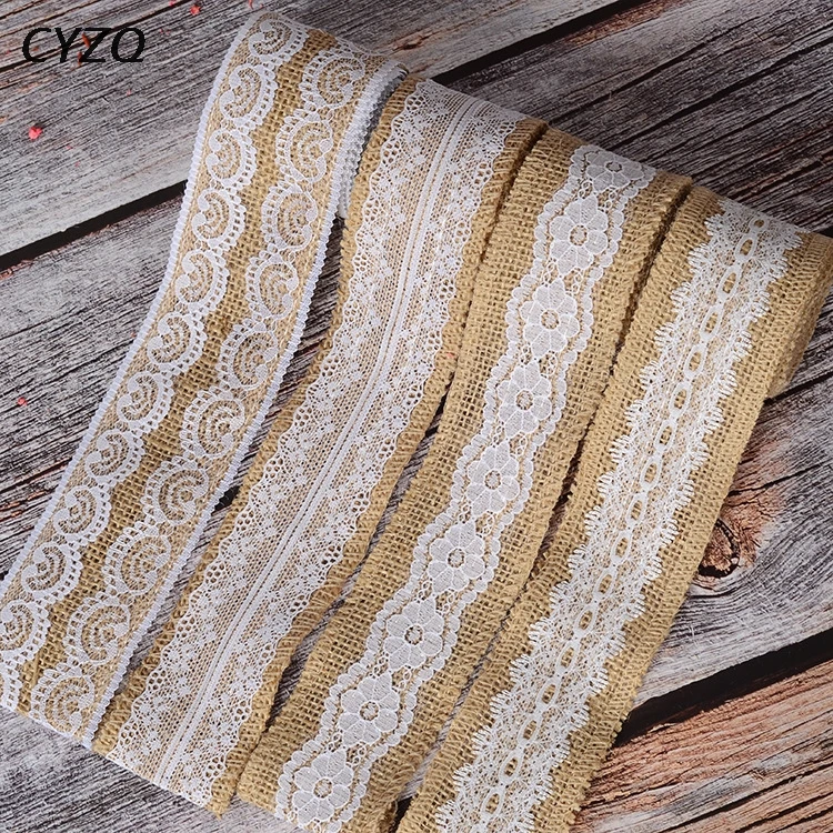 2 Meter Width 5cm Jute Burlap Rolls Hessian Ribbon With Lace Trim Vintage Rustic Wedding Decoration Ornament Party Wedding Decor
