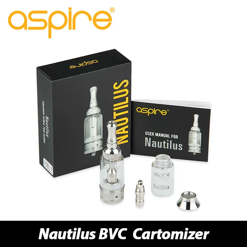 100% authentieke aspire nautilus bvc luchtstroom verstelbare pyrex glas clear cartomizer clearomizer met bvc spoel hoofd en 5 ml tank