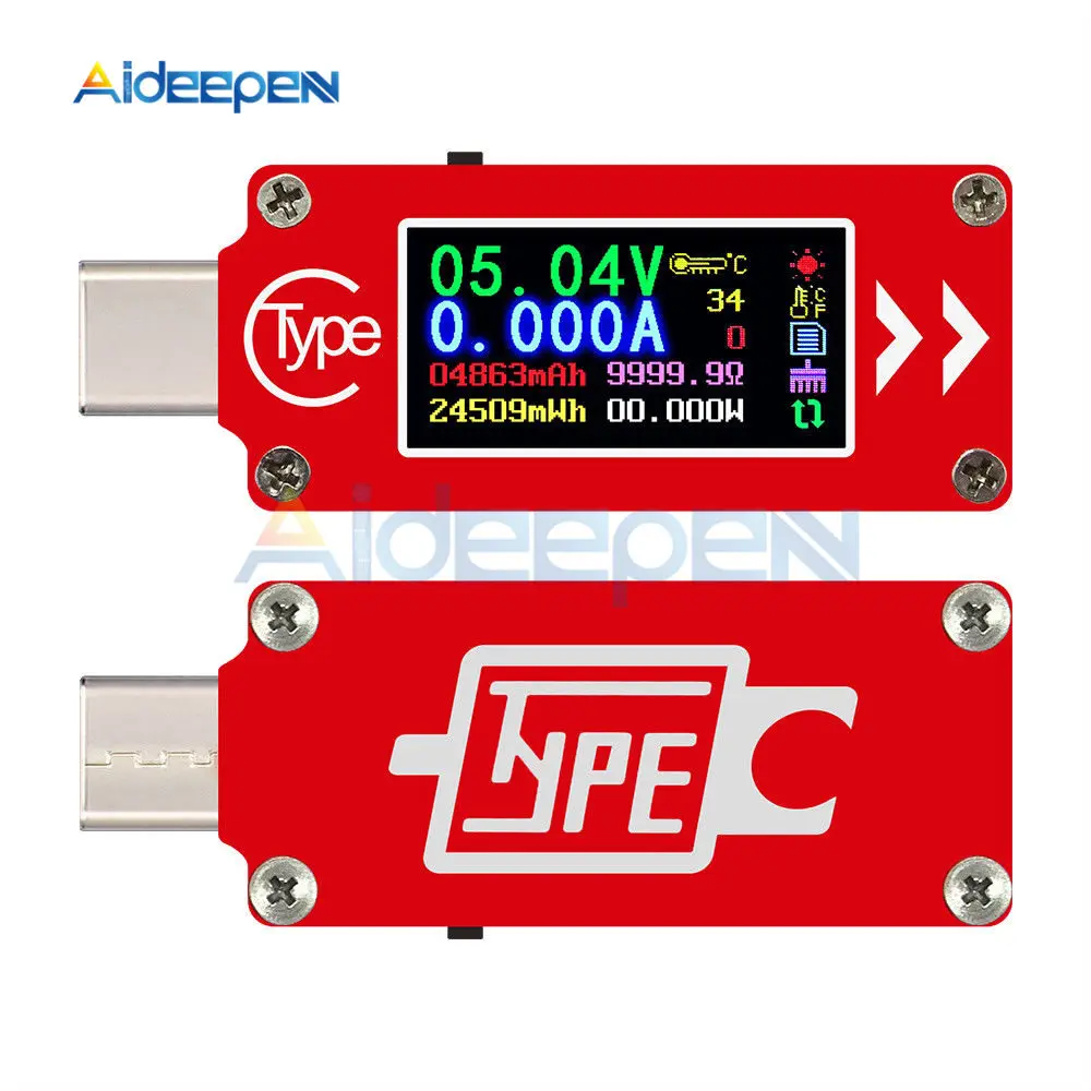 TC64 тип-c цветной ЖК-дисплей USB Вольтметр Амперметр Напряжение измеритель тока мультиметр батарея PD Зарядка банк питания USB Тестер