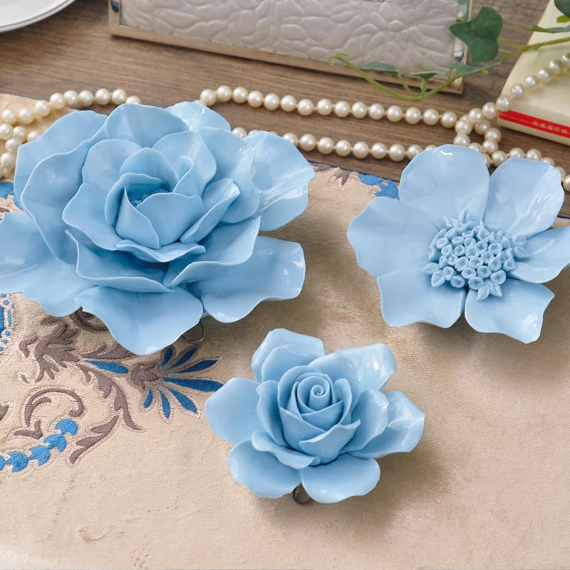

Creative 3D Ceramic Wall Decoration Fresh Pendant Wall Sticker Romantic Rose Camellia Peony Flowers TV Background Pendant Cafts