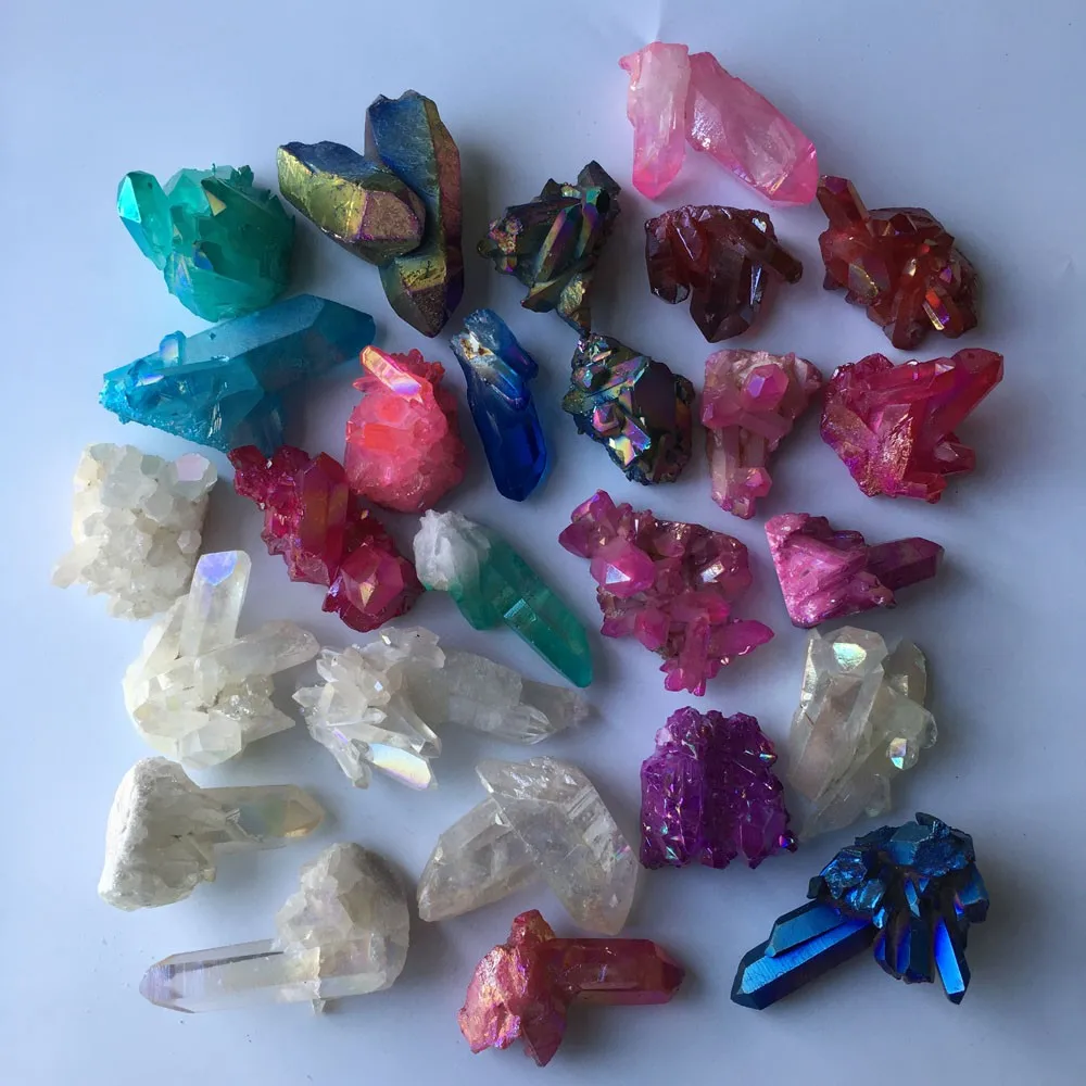 

983g 26pcs More Colour Aura Quartz Crystal Titanium Bismuth Silicon Cluster Rainbow