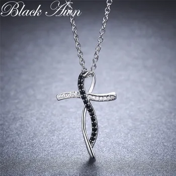 Fine Genuine 100% 925 Sterling Silver Necklace Women Jewelry Black&White Stone Necklaces Pendants P114