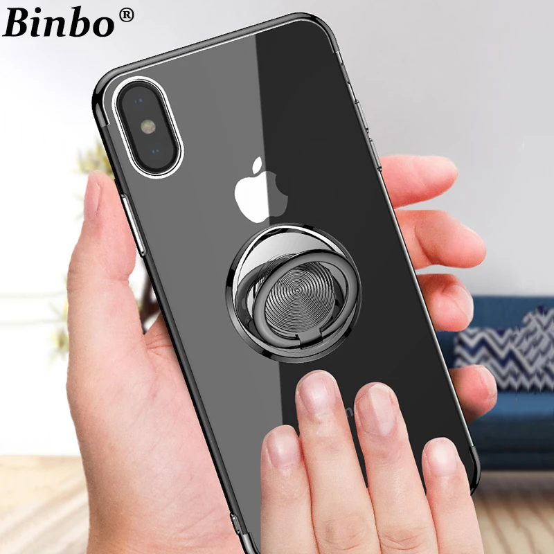 

For iPhone 7 8 Case 6 6S Plus Car Holder Magnetic Stand Finger Ring Transparent soft TPU Phone Cover For 6Plus 7Plus 8Plus Case