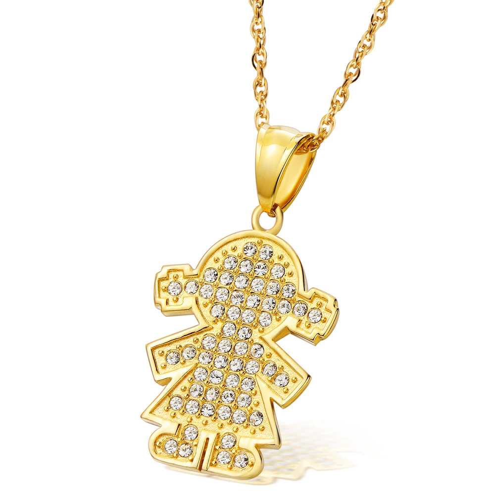 24k Gold Plated Little Girl Crystal Pendant Necklace with Stainless Steel children necklace for