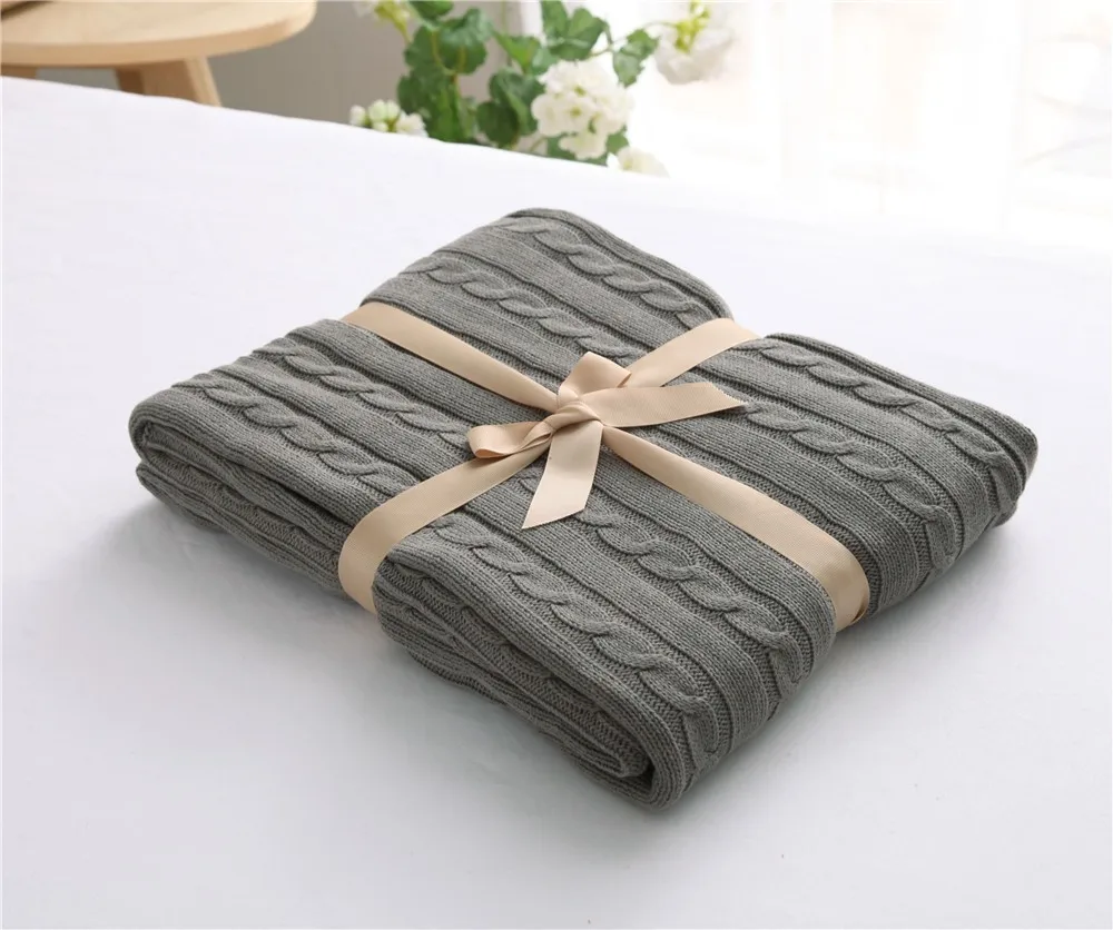 Хлопок, высокое качество, мягкое вязаное одеяло ручной работы, одеяло для кровати, бежевое, красное, коричневое, голубое, белое, серое, розовое вязаное одеяло для дивана - Цвет: Gray type B