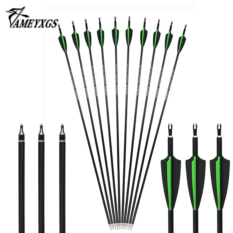 Archery 30inch Mixed Carbon Arrows 500 Spine ID 6.2mm Detachable Arrowhead Fit For Compound Recurve Bow Hunting Shootting | Спорт и