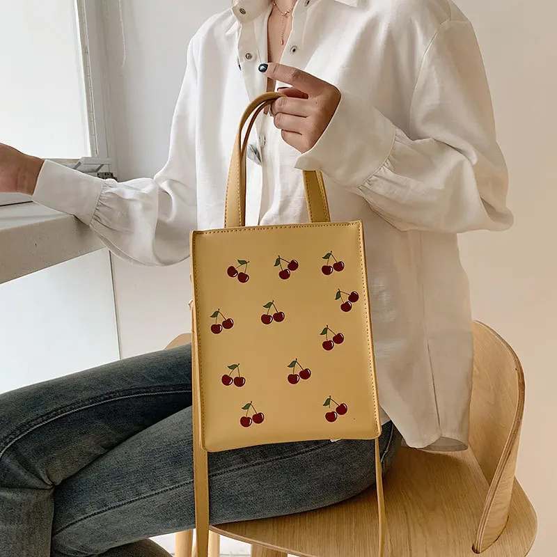 

Luxury Brand Women Tote Bag Casual Messenger Bag for Girls High Quality Female Shoulder Bag Cute Cherry Printing Square Bag