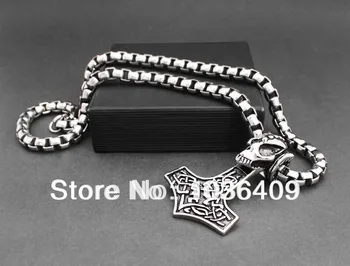 

Gothic Men's Stainless Steel Thor's Hammer Mjolnir Pendant Necklace , 24" inches
