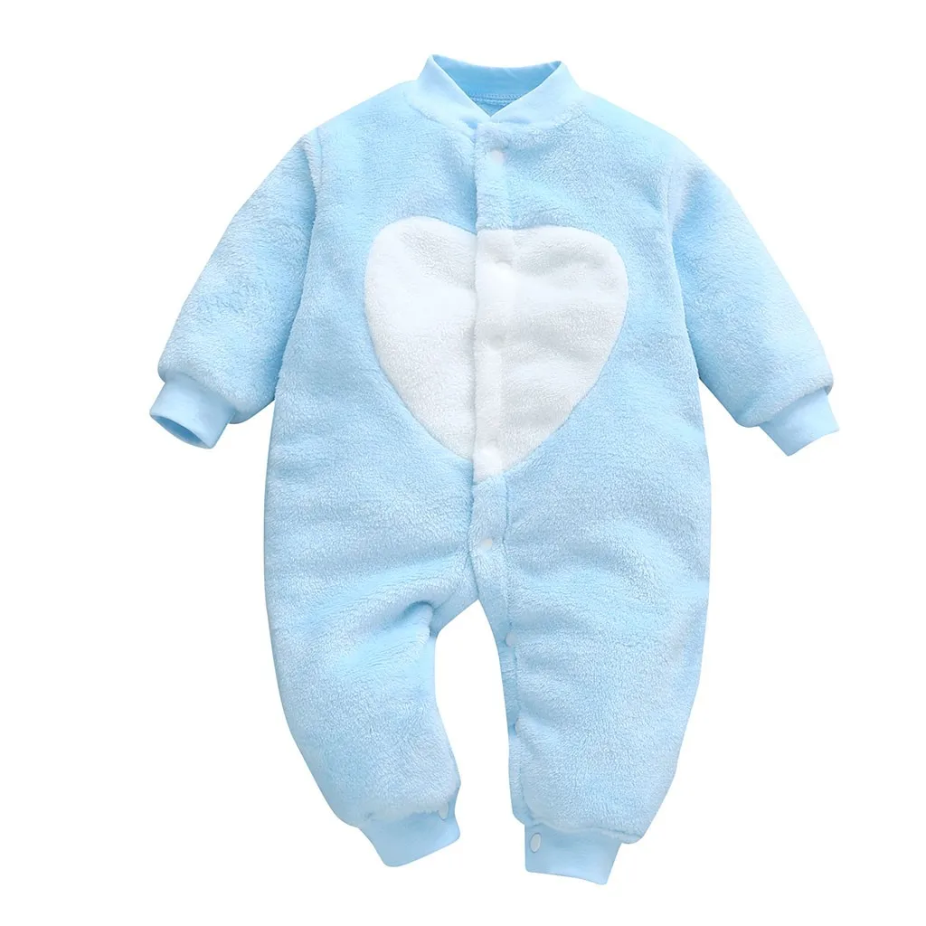 Комбинезоны Детские Одежда для новорожденных девочек и мальчиков с принтом любящего сердца осенне-весенний хлопковый комбинезон с героями мультфильмов для малышей - Цвет: Blue