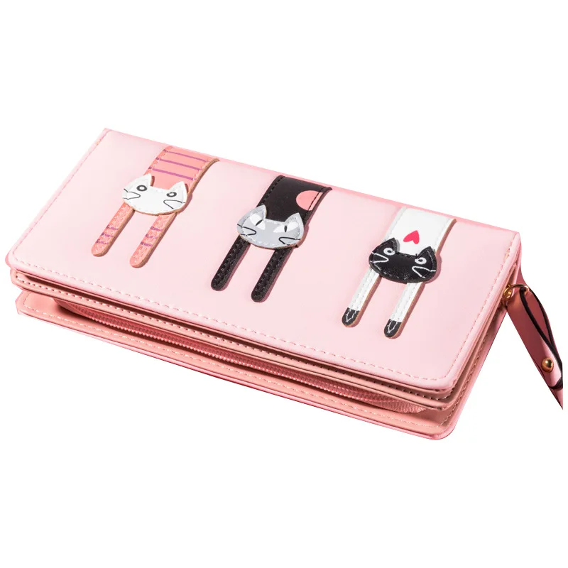 

OLOEY ladies wallet long small fresh cat clutch bag multi-card large capacity mobile phone bag sweet lady style bag