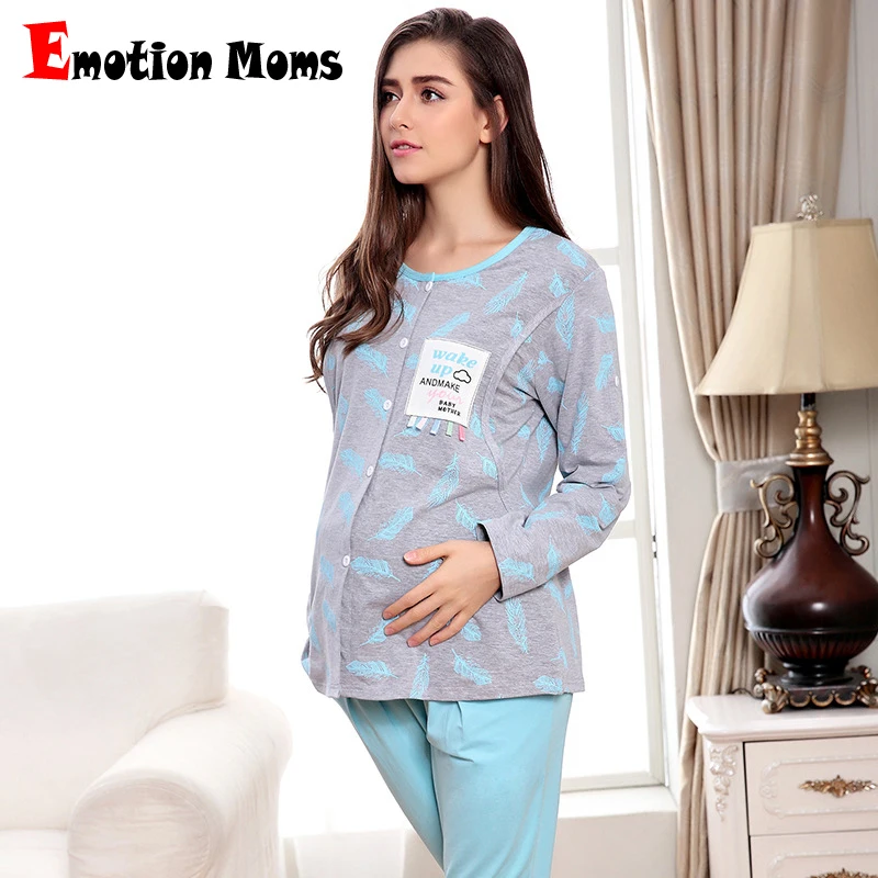 Emotion Moms Long sleeve Maternity Sleepwear Breastfeeding Clothes Nursing Pajamas for Pregnant Women Maternity Pajamas Suit maternity breastfeeding clothes cotton sleepwear nursing pajamas suit pregnanci long sleeve for pregnant women clothes 70m0218