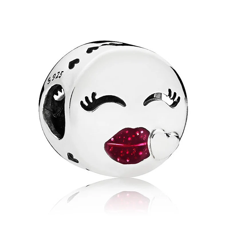 New 925 Sterling Silver Bead Charm Glittering Red Lips Kiss to someone
