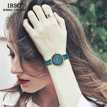 IBSO бренд 36 мм Циферблат простые женские часы зеленый кожаный ремешок Кварцевые часы для женщин модные женские часы Montre Femme