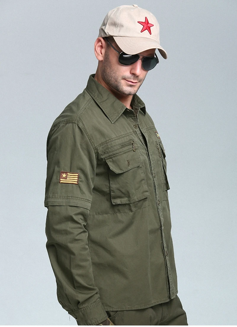 Новые осенние мужские рубашки в стиле милитари, хлопковая Повседневная рубашка большого размера с длинным рукавом, тактическая армейская рубашка, Мужская военная одежда