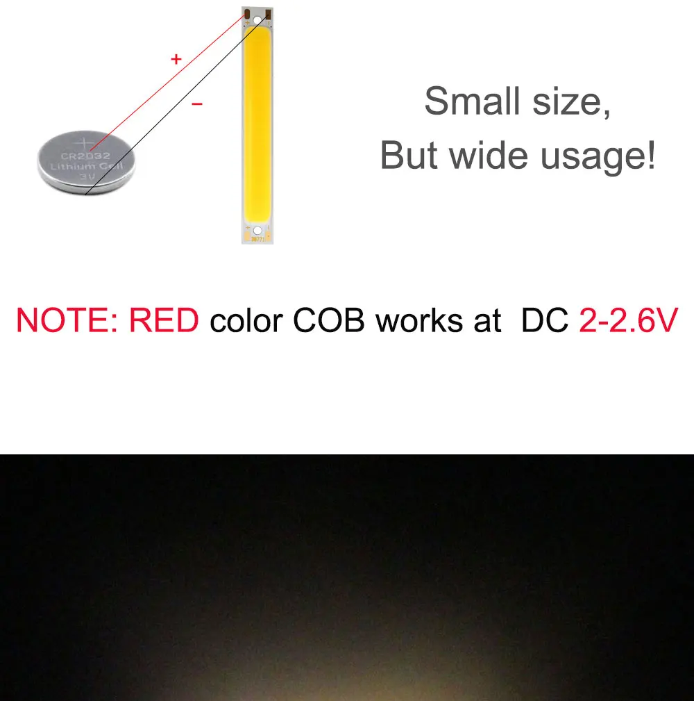 608mm 2V 3V COB LED Light Bulb 60mm Strip Red Bule Warm Cool White 1W 3W 3.7V LED Lighting Source for DIY Work Lamps (8)