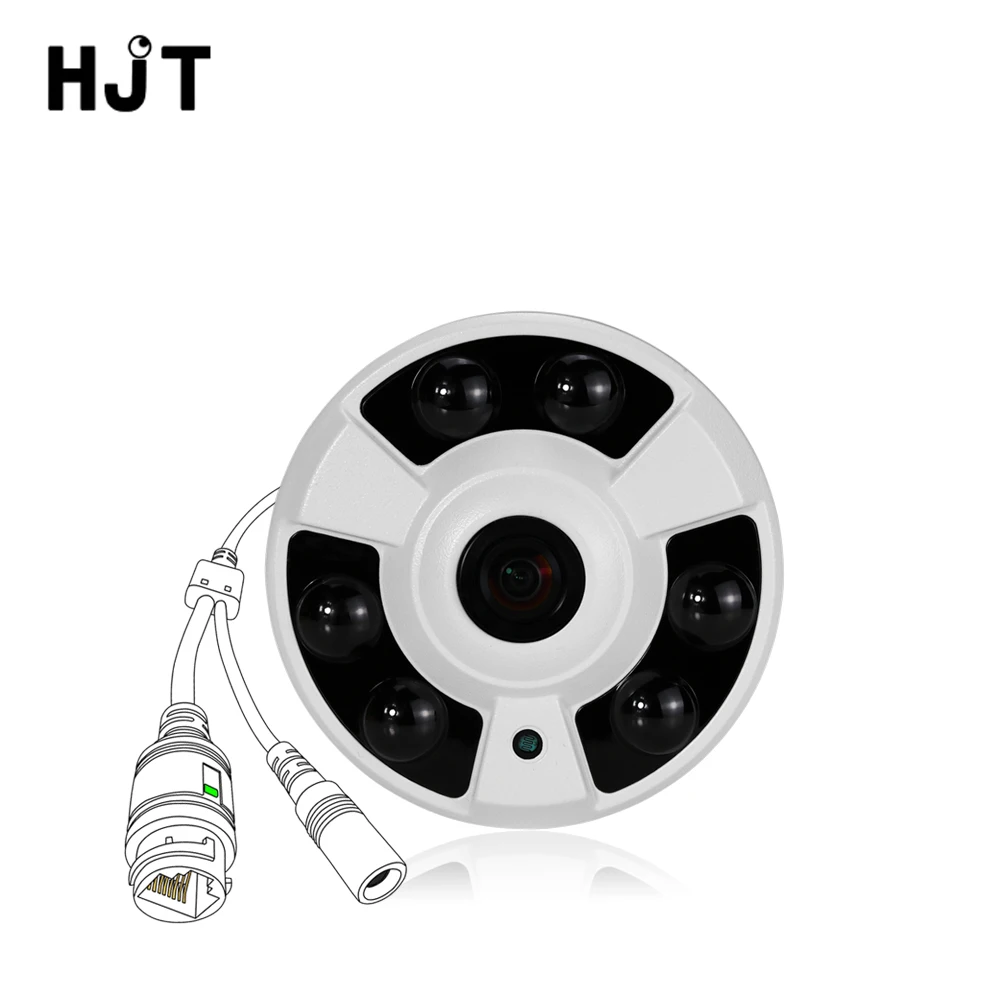 

HJT IP Cameras 5.0MP IP Camera POE Built-in Alarm System H.265 CCTV Cameras Fisheye 170 Degree Indoor HD Surveillance