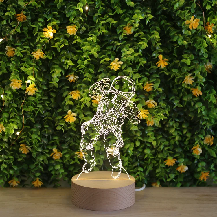 

3D Acrylic LED Night Light Astronaut USB Shape Desk Table Lamp for Kids Holiday Decoration Gift wood base